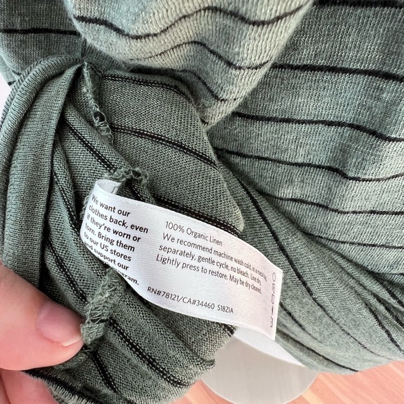 Eileen Fisher Organic Linen Striped V-Neck T-shirt Dress Nori Green, Lagenlook - Picture 4 of 6